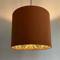 Burnt Orange Velvet Drum Lampshade/ Ceiling Shade William Morris Strawberry Thief Blue Interior - thumbnail 1