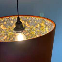 Burnt Orange Velvet Drum Lampshade/ Ceiling Shade William Morris Strawberry Thief Blue Interior - thumbnail 2