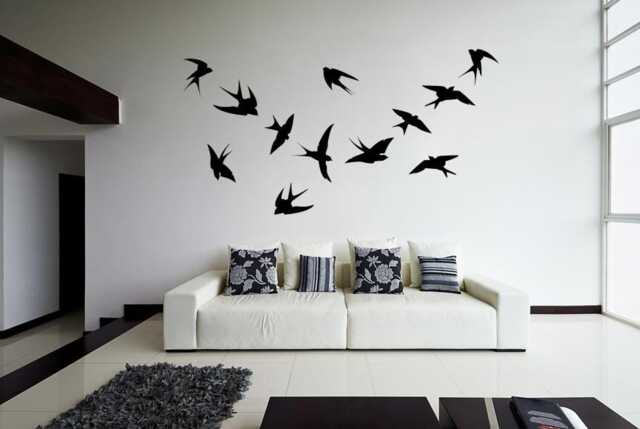 12x Flock Of Birds Wall Sticker - Vinyl Flying Decal Art Decor Peel & Stick Mural Stickers Silhouettes Decoration Bird Decals - image 1