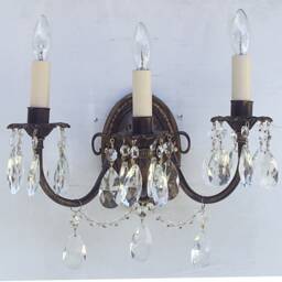 Shabby Chic Elegant 3 Electric Light Wall Sconce Made To Order in Any Finish With Clear Crystals Almond Drops & Beaded Chain - thumbnail 3