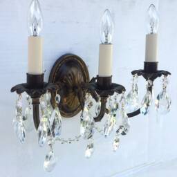 Shabby Chic Elegant 3 Electric Light Wall Sconce Made To Order in Any Finish With Clear Crystals Almond Drops & Beaded Chain - thumbnail 2