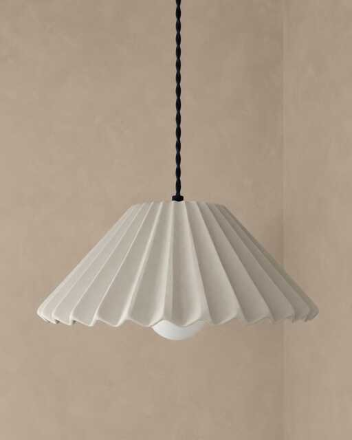 Large Picco - Ceramic Pendant Ceiling Light Handmade Minimalist Pleated Hanging Fixture in Bone White - image 1