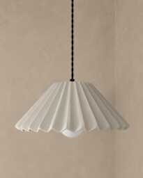 Large Picco - Ceramic Pendant Ceiling Light Handmade Minimalist Pleated Hanging Fixture in Bone White - thumbnail 1