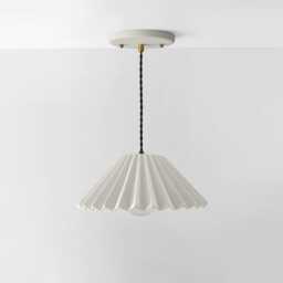Large Picco - Ceramic Pendant Ceiling Light Handmade Minimalist Pleated Hanging Fixture in Bone White - thumbnail 2