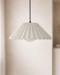 Large Picco - Ceramic Pendant Ceiling Light Handmade Minimalist Pleated Hanging Fixture in Bone White - thumbnail 1