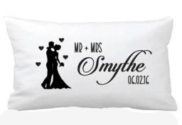 Personalized Mr & Mrs Surname Pillow, Wedding Gift, Cotton Pillowcase - thumbnail 1