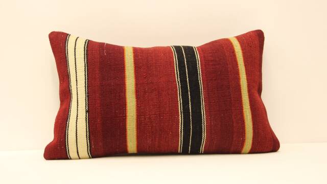 Lumbar Pillow 12x20 in - 30x50 cm Turkish Kilim Cover Handmade Boho Vintage Rustic Throw Covers 4Oef-442 - image 1