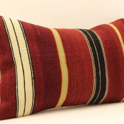 Lumbar Pillow 12x20 in - 30x50 cm Turkish Kilim Cover Handmade Boho Vintage Rustic Throw Covers 4Oef-442 - thumbnail 2