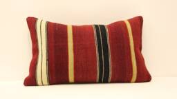 Lumbar Pillow 12x20 in - 30x50 cm Turkish Kilim Cover Handmade Boho Vintage Rustic Throw Covers 4Oef-442 - thumbnail 1