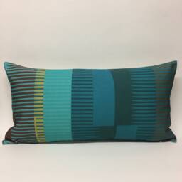 Combed Stripe Cushion - Teal, Turquoise + Olive - thumbnail 1