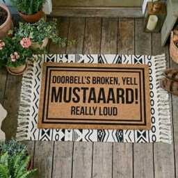 Funny Doormat, Doorbell Broken Yell Mustard, Natural Coir Welcome Mat - thumbnail 1
