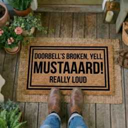 Funny Doormat, Doorbell Broken Yell Mustard, Natural Coir Welcome Mat - thumbnail 3