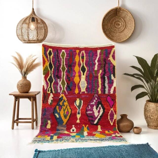 Handwoven Berber Sheep Wool Rug Multicolour Moroccan Carpet - image 1