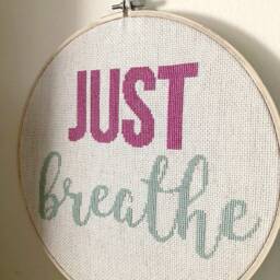 Just Breathe Cross Stitch in Embroidery Hoop Modern Wall Decor - thumbnail 3