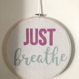 Just Breathe Cross Stitch in Embroidery Hoop Modern Wall Decor - thumbnail 2