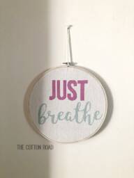 Just Breathe Cross Stitch in Embroidery Hoop Modern Wall Decor - thumbnail 1