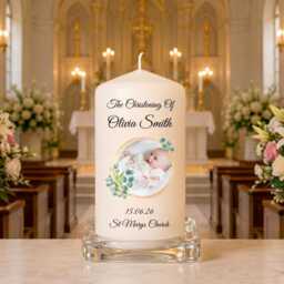 Personalised Christening Candle - Custom Name Date & Church Floral Cross Design Baptism Keepsake Bay Boy Baby Girl Gold - thumbnail 3