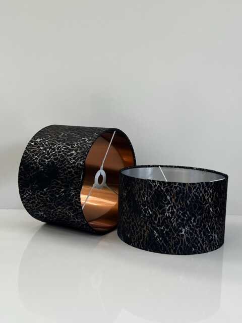 Handmade Black Velvet Drum Lamp Shade Silver Copper Foil Accent - image 1