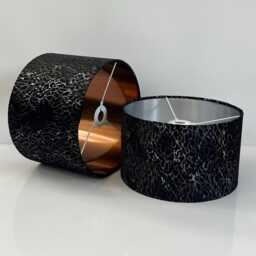 Handmade Black Velvet Drum Lamp Shade Silver Copper Foil Accent - thumbnail 2