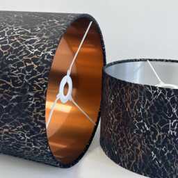 Handmade Black Velvet Drum Lamp Shade Silver Copper Foil Accent - thumbnail 3