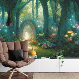 Fairytale Forest Wallpaper Mural, Magical Night Scene, Peel & Stick Wall Decal - thumbnail 2