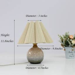 Duzy Handmade High Quality Khaki Stripes Fabric & Acrylic Pleated Decoration Creative Table Lamp, 110-240V/50-60Hz, Using Worldwide - thumbnail 2
