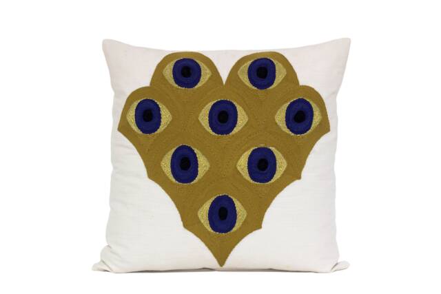 Multi Mati Embroidered Pillow-Mustard