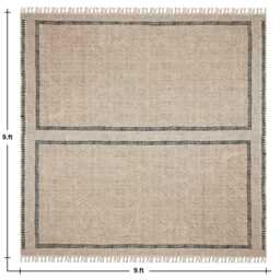 Hand Block Printed Cotton Dhurrie Rug, Beige Geometric Diamond Boho Flatweave - 9x9 Ft - thumbnail 3