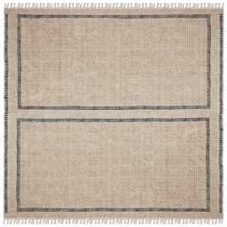 Hand Block Printed Cotton Dhurrie Rug, Beige Geometric Diamond Boho Flatweave - 9x9 Ft - thumbnail 2