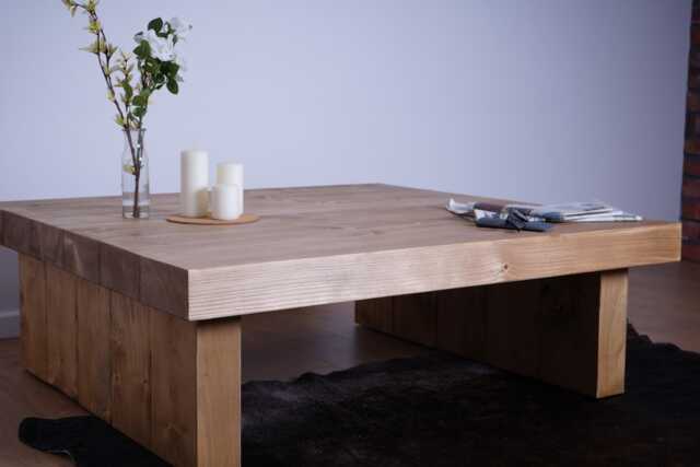 Handmade Rectangular Pine Sleeper Coffee Table - Natural Oak Finish, Chunky Rail-Way Sleepers Wood - image 1