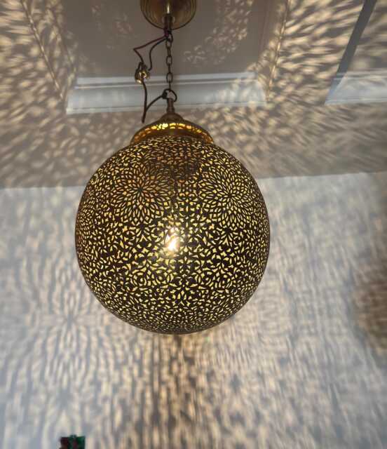 Handmade Moroccan Brass Pendant Light - Filigree Globe, Boho Home Decor - image 1