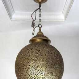 Handmade Moroccan Brass Pendant Light - Filigree Globe, Boho Home Decor - thumbnail 4