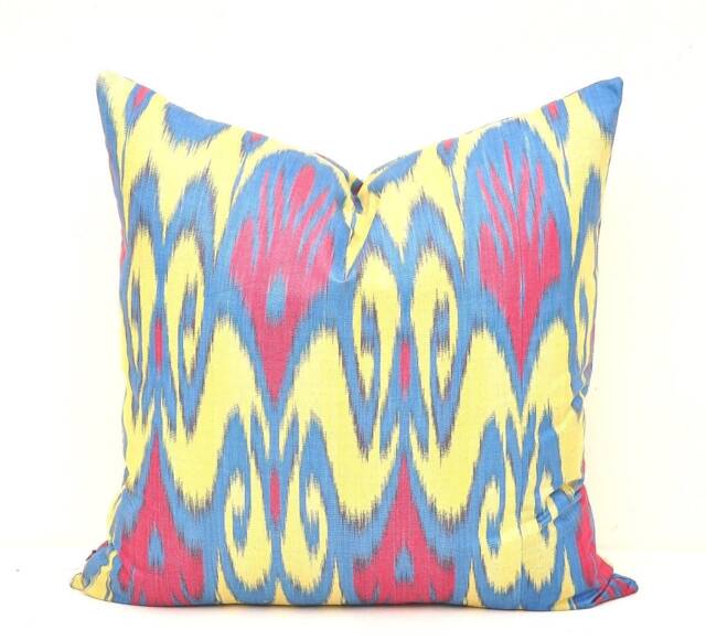 Multicolor Ikat Pillow Cover, Handmade Cotton Cushion, 20x20 - image 1
