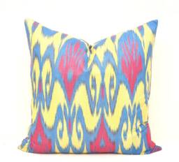 Multicolor Ikat Pillow Cover, Handmade Cotton Cushion, 20x20 - thumbnail 1