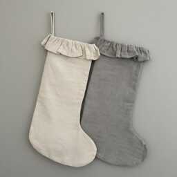 Personalized Linen Family Stocking With Ruffles, Handmade Holiday Stocking, Name Stocking, Embroidery Christmas Gift - thumbnail 3