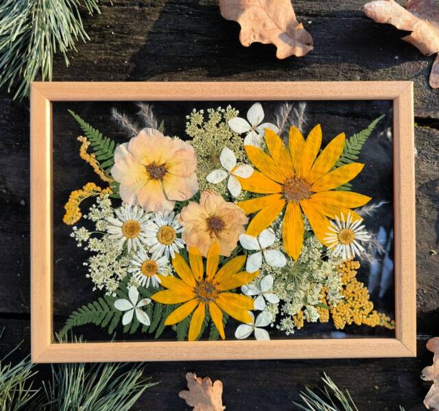 Pressed Flower Art Real Dried Flowers in Wood Frame - image 1