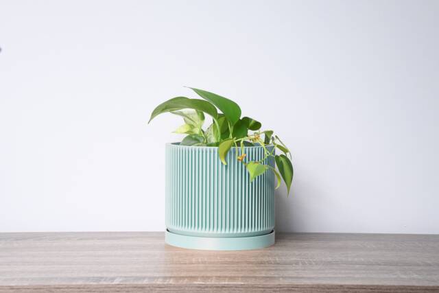 "Mid-Century Modern Planter With Drainage & Saucer in Teal, Unique 3D-Printed Plant Pot, Sizes 4"" 5"" 6"" 7"" 8" - image 1