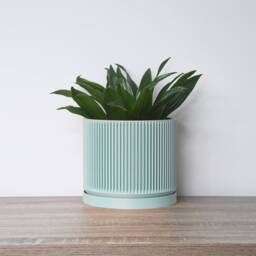 "Mid-Century Modern Planter With Drainage & Saucer in Teal, Unique 3D-Printed Plant Pot, Sizes 4"" 5"" 6"" 7"" 8" - thumbnail 3