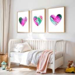 Love Heart Prints Set Of 3 Pink & Teal Affirmation Wall Art - thumbnail 3
