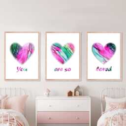 Love Heart Prints Set Of 3 Pink & Teal Affirmation Wall Art - thumbnail 2