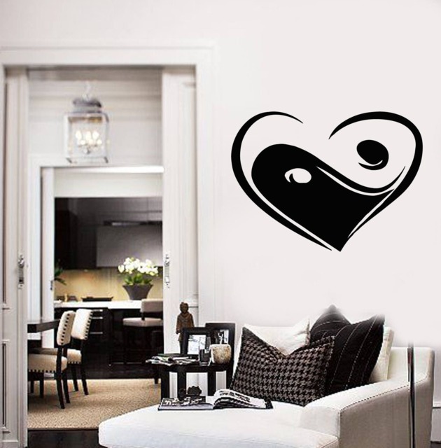 Vinyl Wall Decal Heart Yin Yang Zen Bedroom Art Stickers Mural - #2537Di - image 1