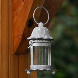 Vintage Style Glass Metal Lantern - French Country Tealight Candle Outdoor Garden - thumbnail 2