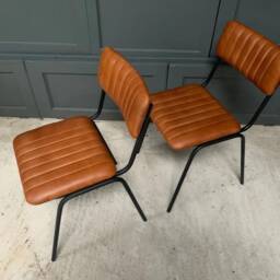 Brand New Industrial Style - Single Dining Chair - Ribbed Leather, Tan - thumbnail 2