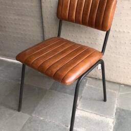 Brand New Industrial Style - Single Dining Chair - Ribbed Leather, Tan - thumbnail 4