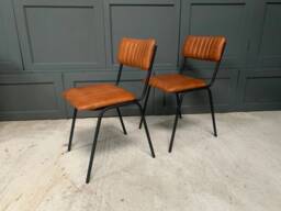 Brand New Industrial Style - Single Dining Chair - Ribbed Leather, Tan - thumbnail 1
