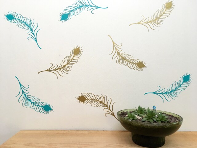 Peel & Stick Peacock Feather Wall Decals Modern Vinyl Decor - image 1