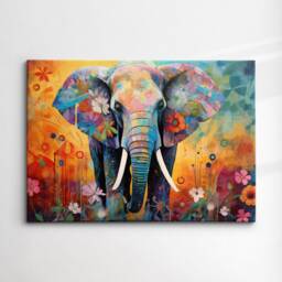 Elephant Animal Abstract Oil Painting Colourful Paint Splatter Style Wall Art Framed Canvas Poster Print, Home/Office Room Decor Gifts - thumbnail 3