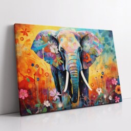 Elephant Animal Abstract Oil Painting Colourful Paint Splatter Style Wall Art Framed Canvas Poster Print, Home/Office Room Decor Gifts - thumbnail 2