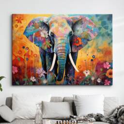Elephant Animal Abstract Oil Painting Colourful Paint Splatter Style Wall Art Framed Canvas Poster Print, Home/Office Room Decor Gifts - thumbnail 1