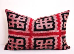 Handmade Silk Velvet Ikat Pillow Cover, Light Coral Accent Cushion - thumbnail 1
